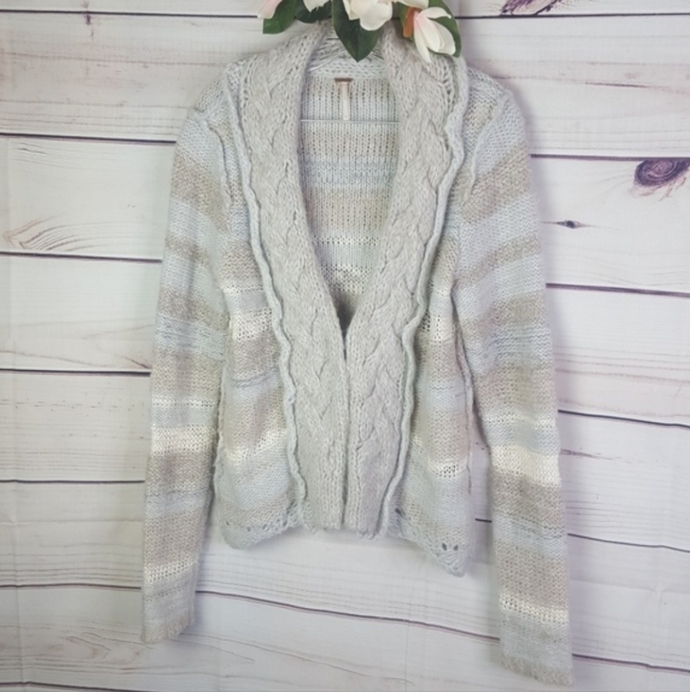 Free People Women's Striped Cable Knit Cardigan Sweater
